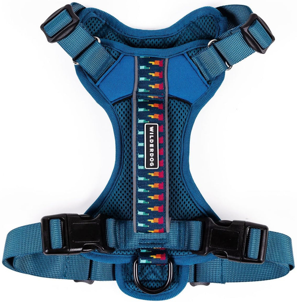 Arnés Wilderdog ligero en azul pacifico para paseos cómodos.