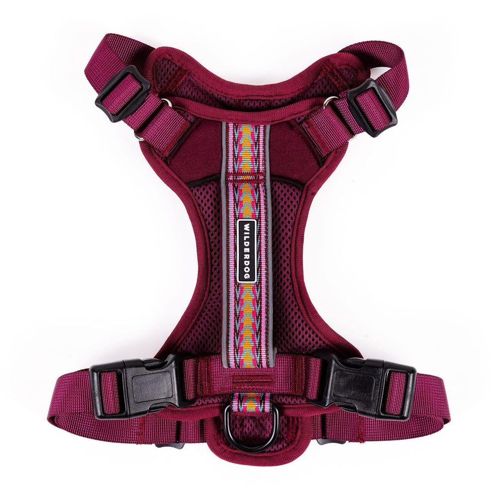 Arnés Wilderdog ligero y reflectante, vista frontal, ideal para paseos seguros.