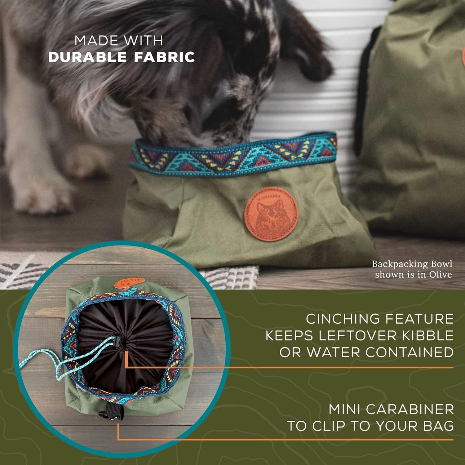 Wilderdog mini mosquetón incluido para transporte y ajuste superior.
