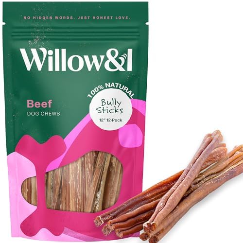 Willow & I Bully Sticks 12 pulgadas, elaborado con pasto para mayor calidad.