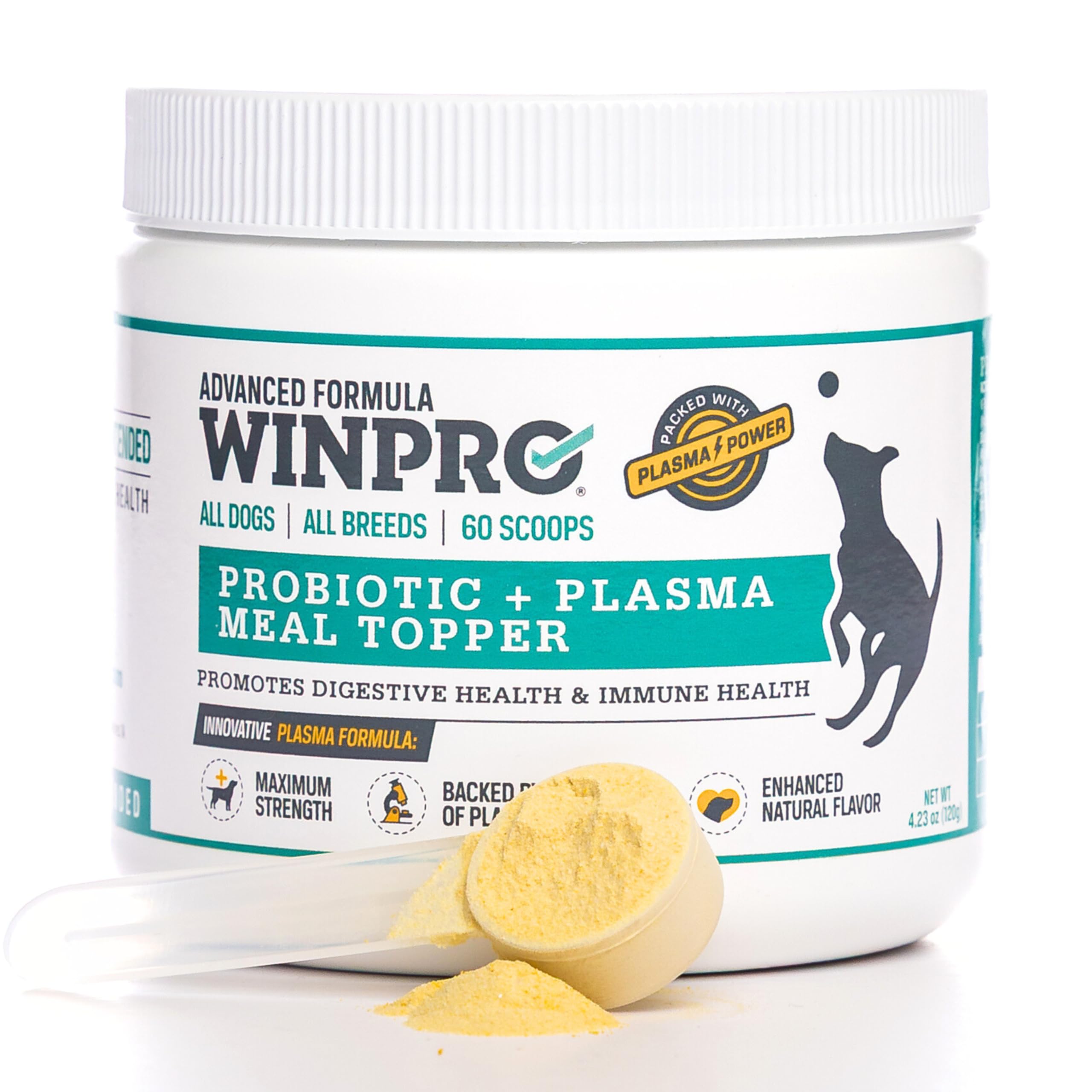WINPRO probiótico para perros, polvo-topper, apoya la salud digestiva.