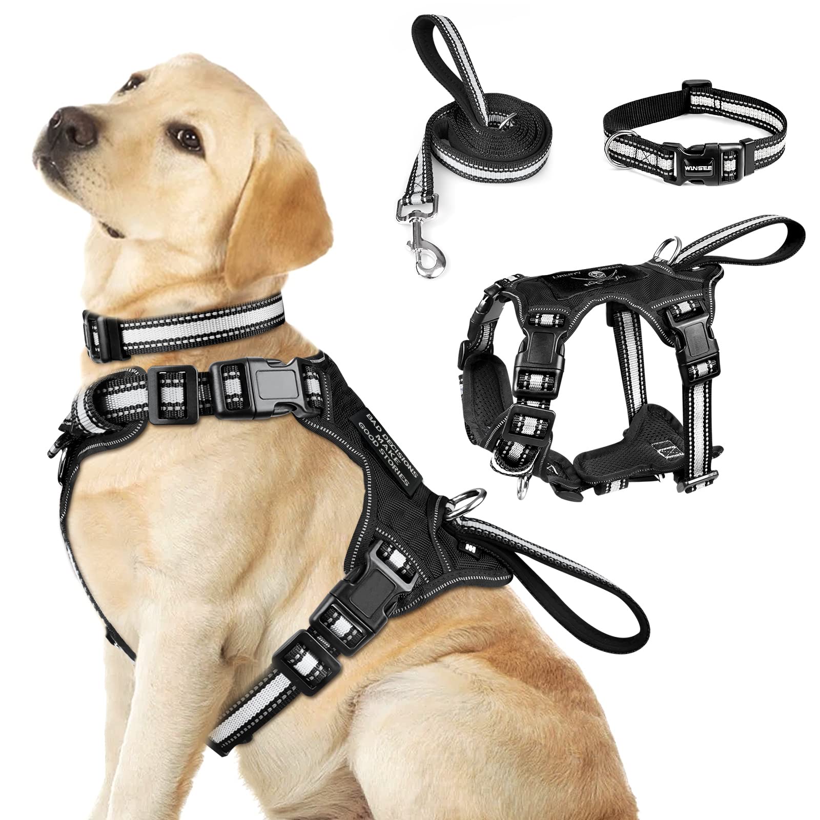 WINSEE arnés, correa y collar reflectantes para paseos nocturnos seguros