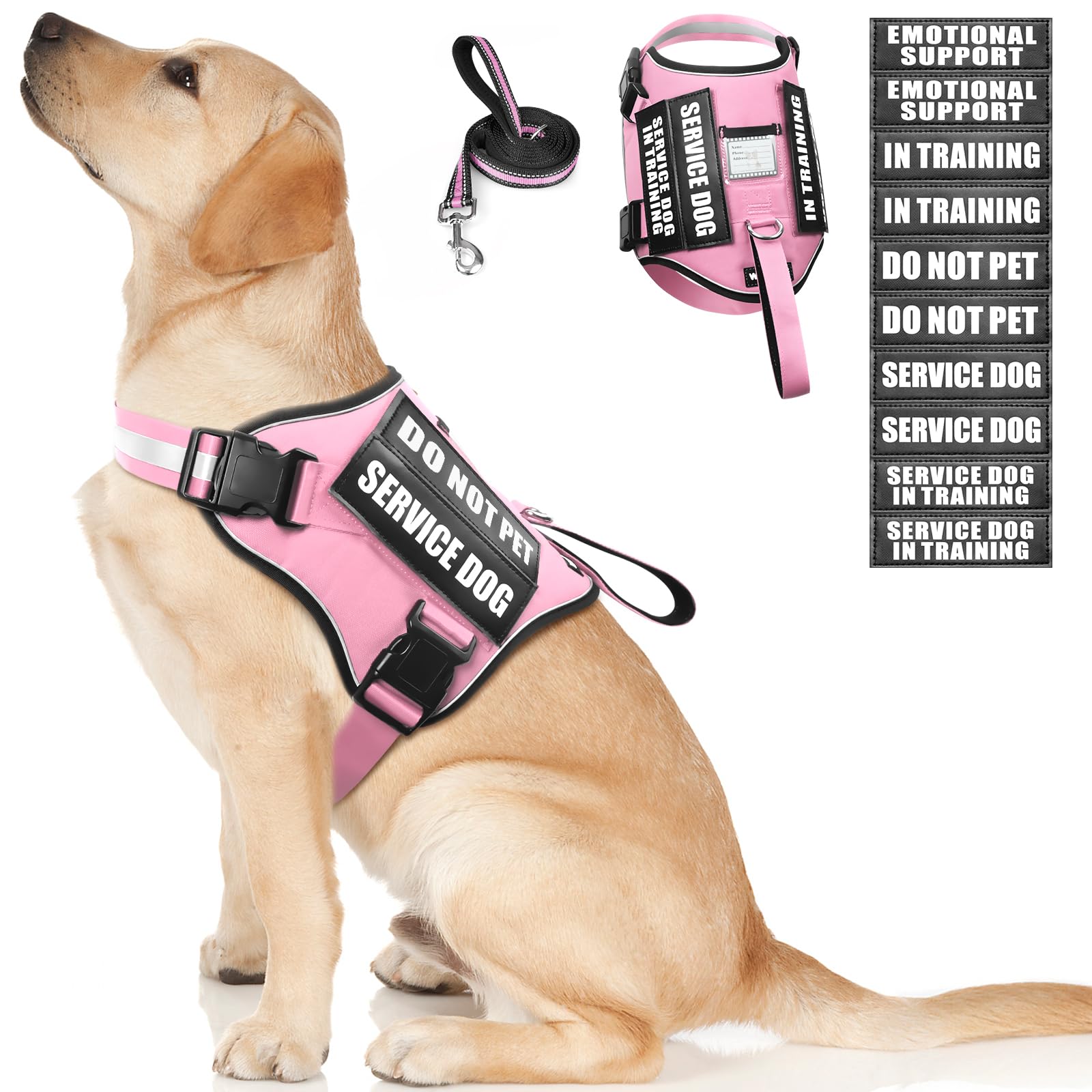 Arnés WINSEE para perro de servicio en rosa, fácil de poner y ajustar para entrenamientos diarios.