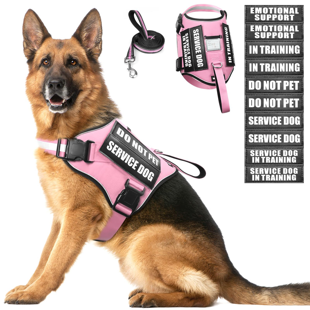 Arnés WINSEE para perro de servicio en rosa XL, alta visibilidad y ajuste cómodo.