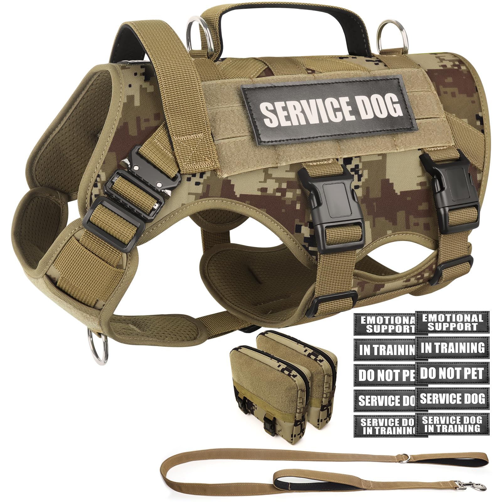 Arnés táctico WINSEE con MOLLE para perros grandes, ideal para trabajo y entrenamiento.
