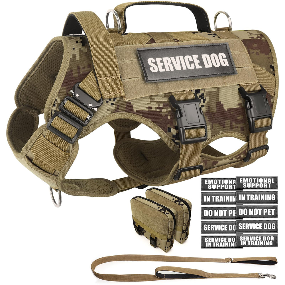 Arnés táctico WINSEE con MOLLE para perros grandes, ideal para trabajo y entrenamiento.