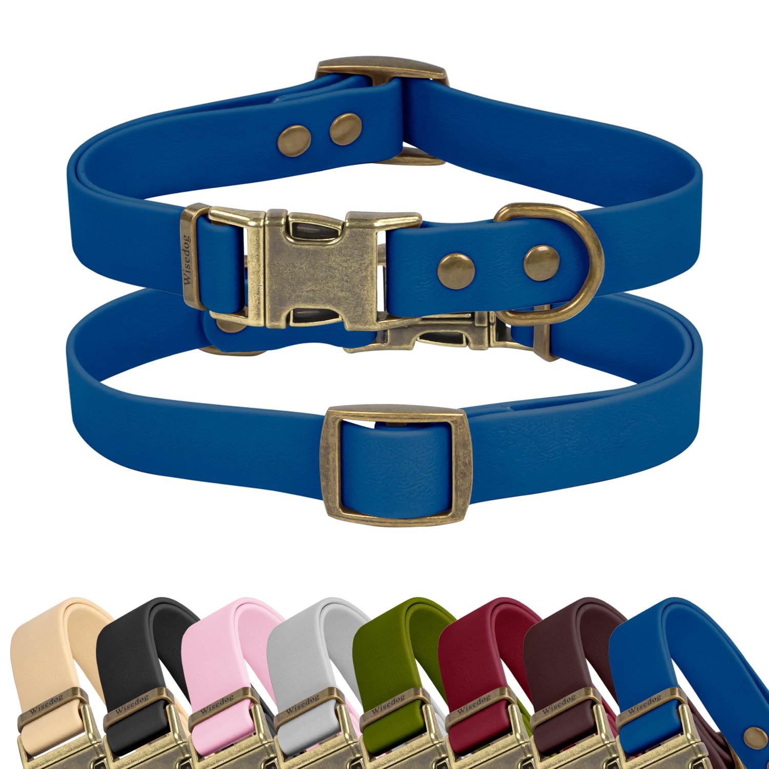 Collar de goma Wisedog impermeable para perros medianos, ideal para paseos al aire libre.