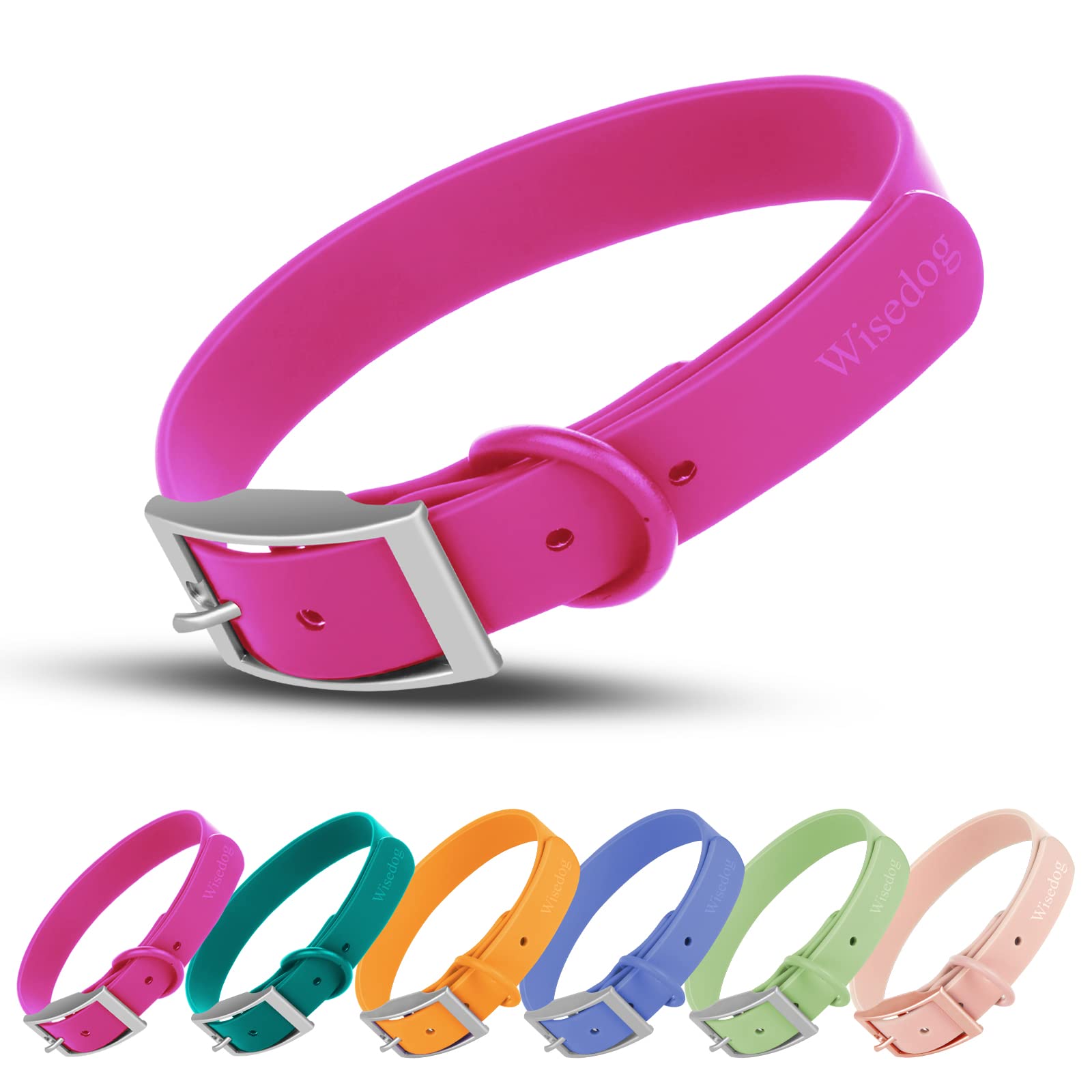 Collar Wisedog impermeable en rosa violeta, perfecto para paseos bajo lluvia.
