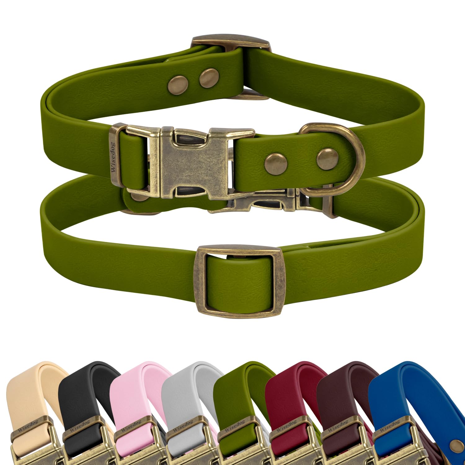 Collar impermeable Wisedog para perro mediano con cierre rápido, ideal para paseos bajo la lluvia.