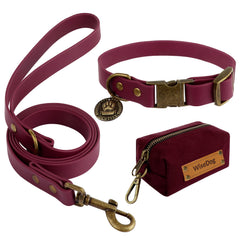 Set collar y correa Wisedog impermeables en burdeos para perros activos