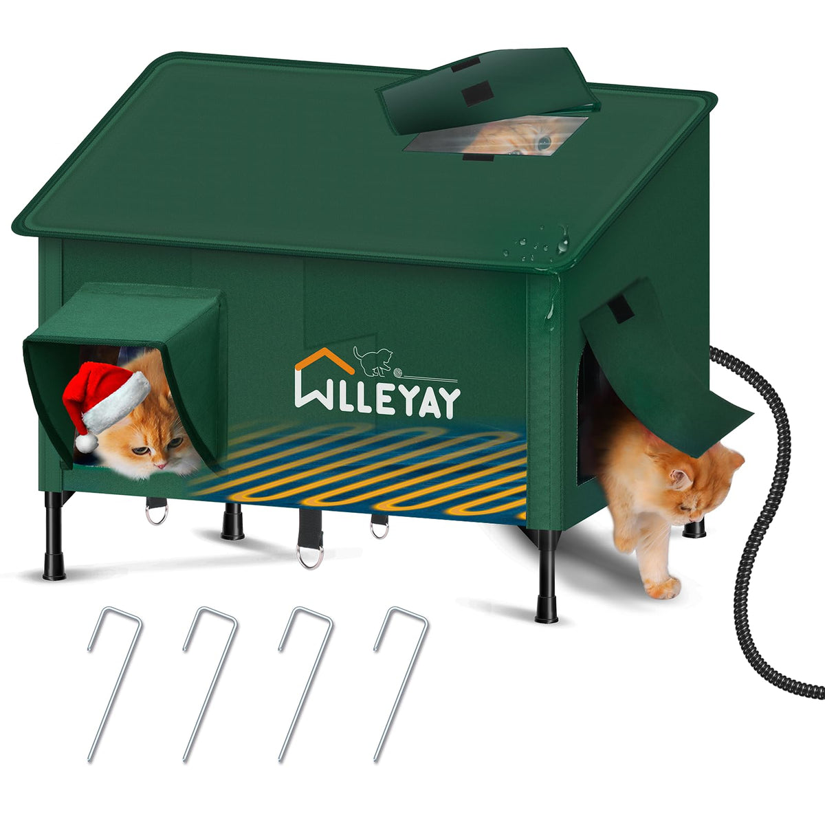 WLLEYAY casa-gato-exterior-grande-calefaccion, refugio cálido para gatos al aire libre