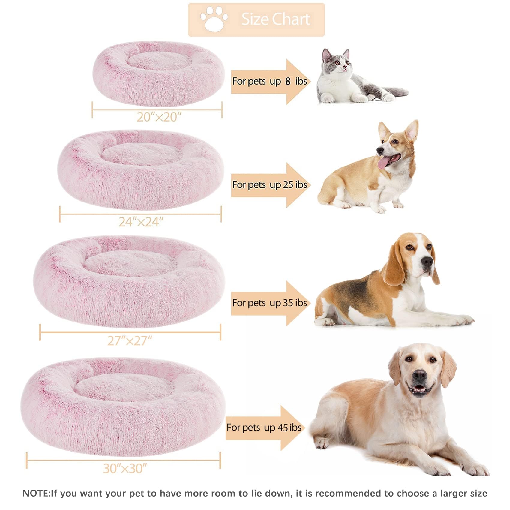 WNPETHOME cama en forma de dona lavable a máquina, limpieza sencilla para mascotas.