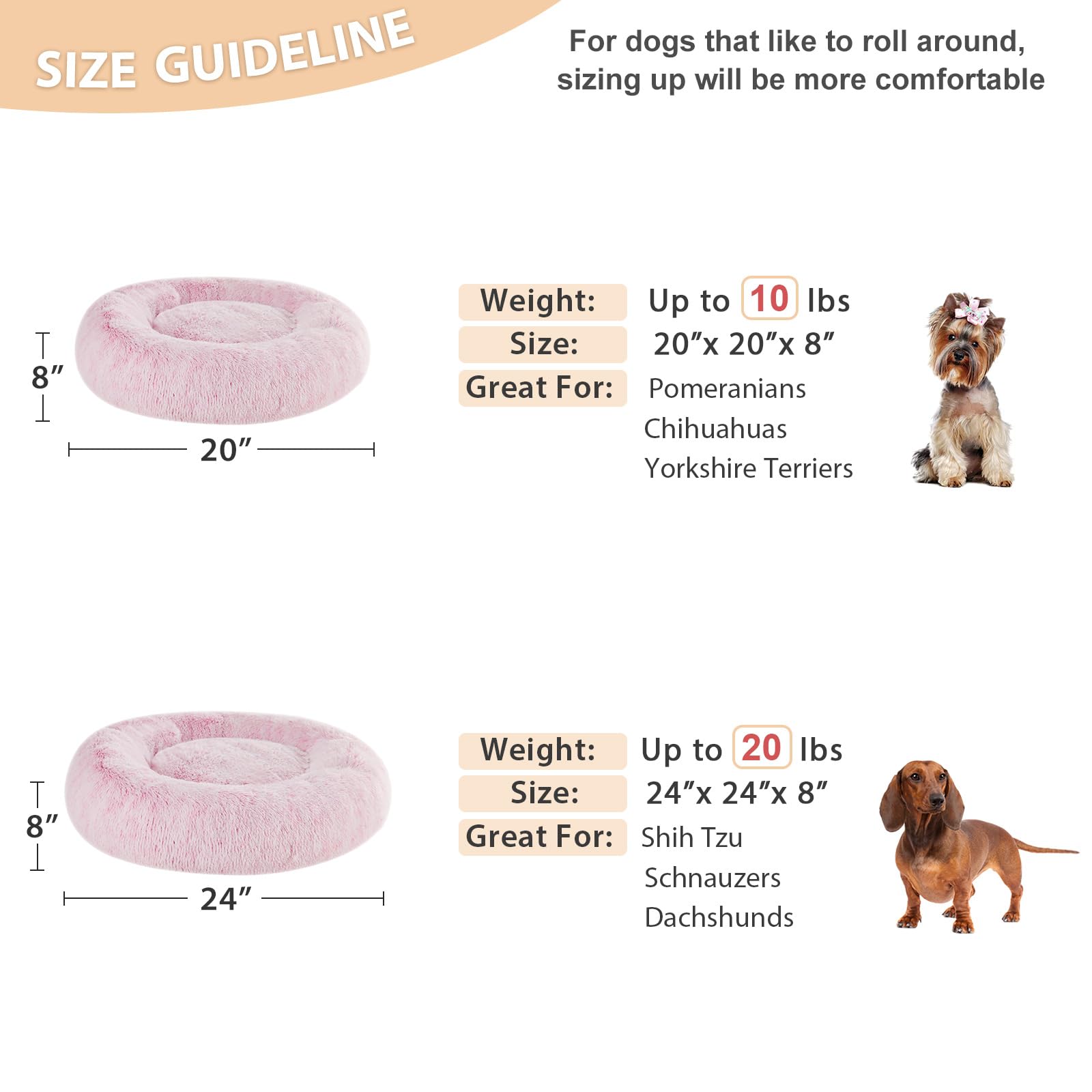 WNPETHOME cama donut rosada, lavado fácil para uso diario.
