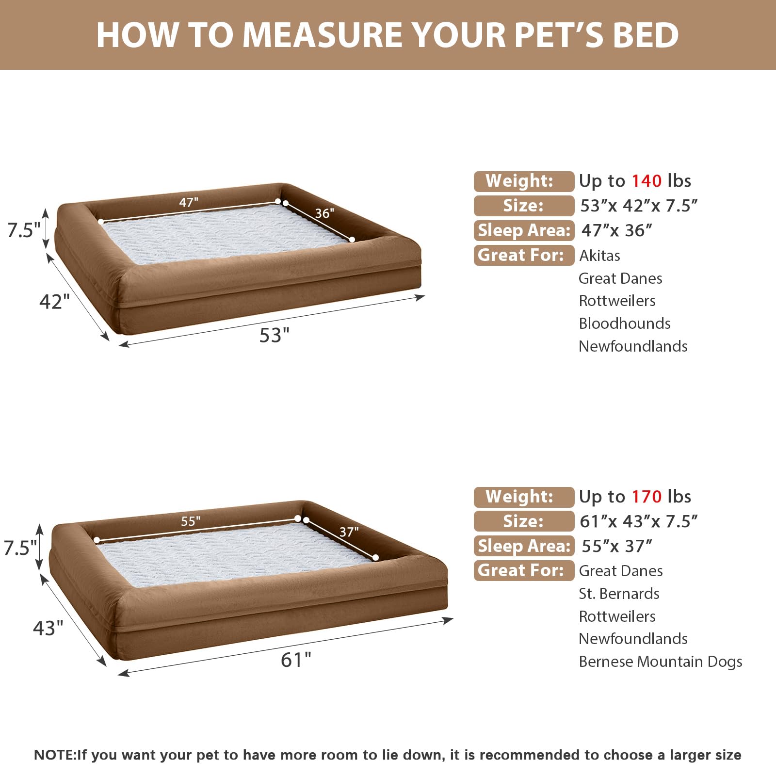 Cama gigante para perros WNPETHOME colchón de espuma alta densidad para confort diario
