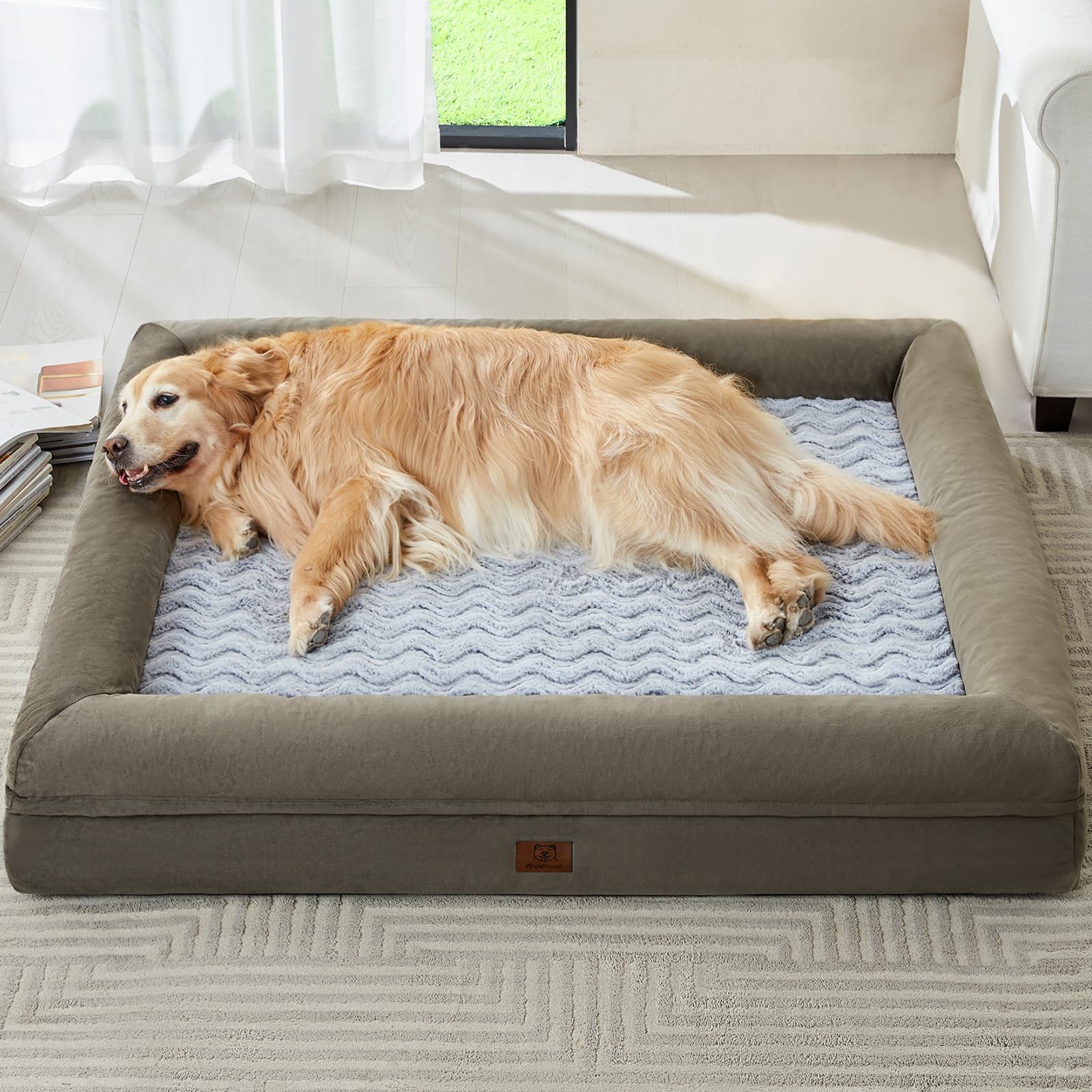 Cama gigante WNPETHOME para perros, funda de terciopelo suave para comodidad.
