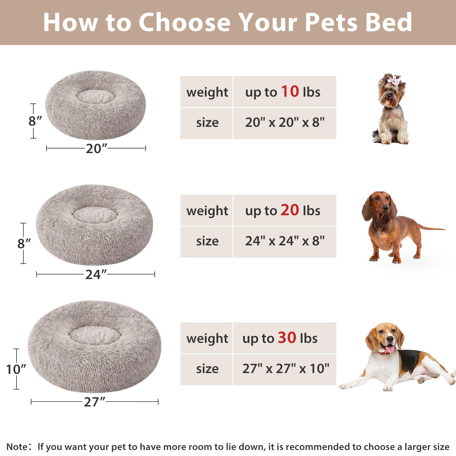 Cama redonda de felpa WNPETHOME con soporte cómodo para dormir.