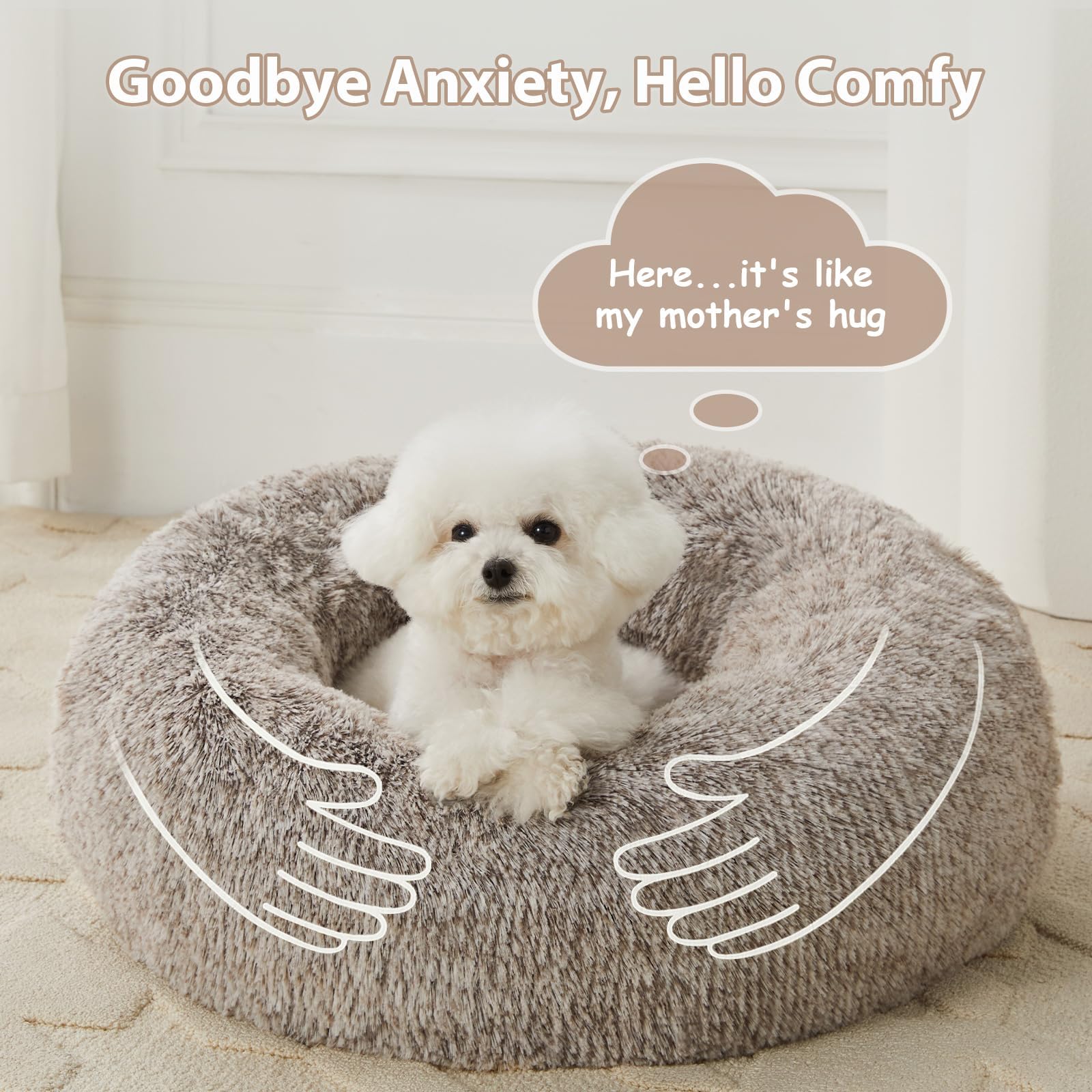 Detalles de la textura acogedora de la cama rosquilla WNPETHOME para perros.