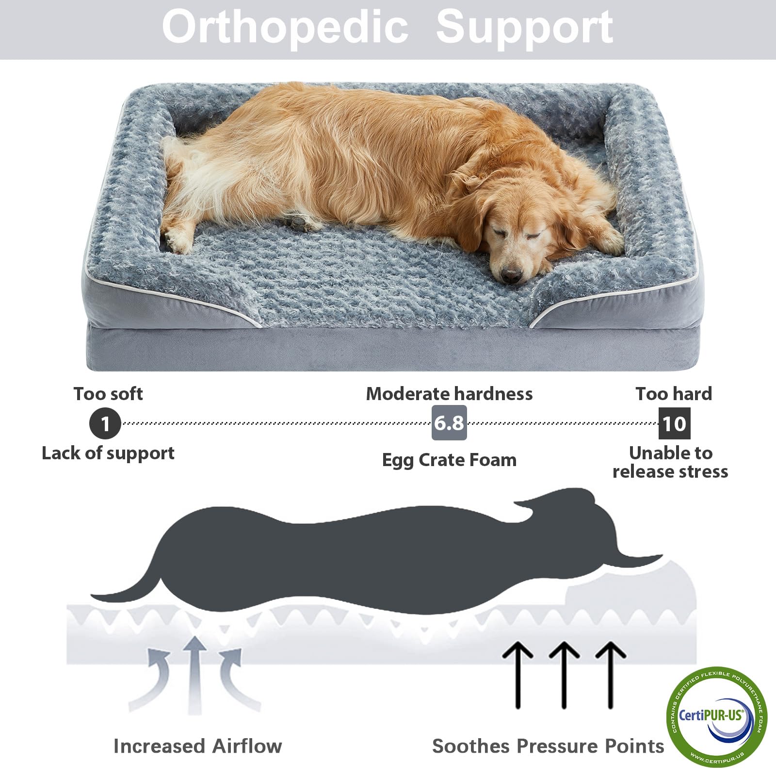 Cama WNPETHOME para perros de tamaño gigante 54x36x7 ofrece espacio y estabilidad.