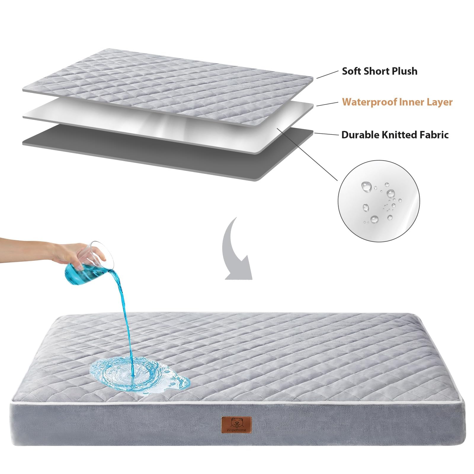Cama de tamaño 36x27x3 pulgadas de WNPETHOME para razas medianas.