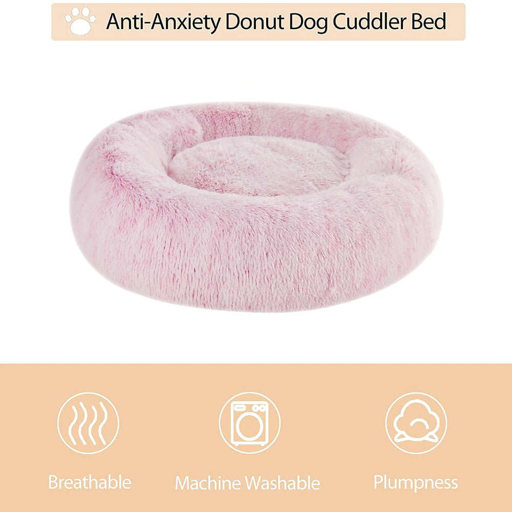 WNPETHOME cama redonda peluche rosa, ideal para momentos de relax.