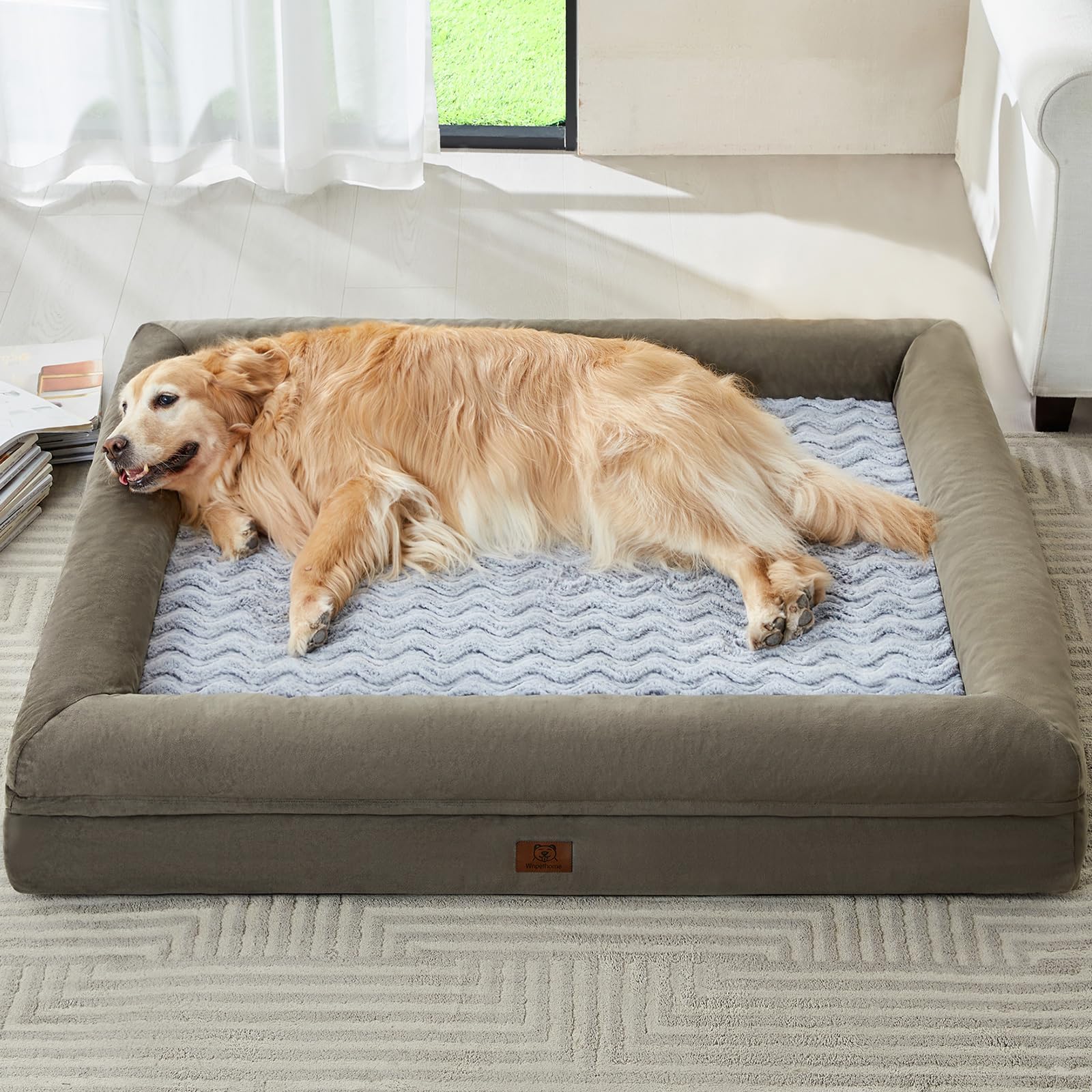 Cama para perro WNPETHOME XL con funda impermeable y desmontable para fácil limpieza.