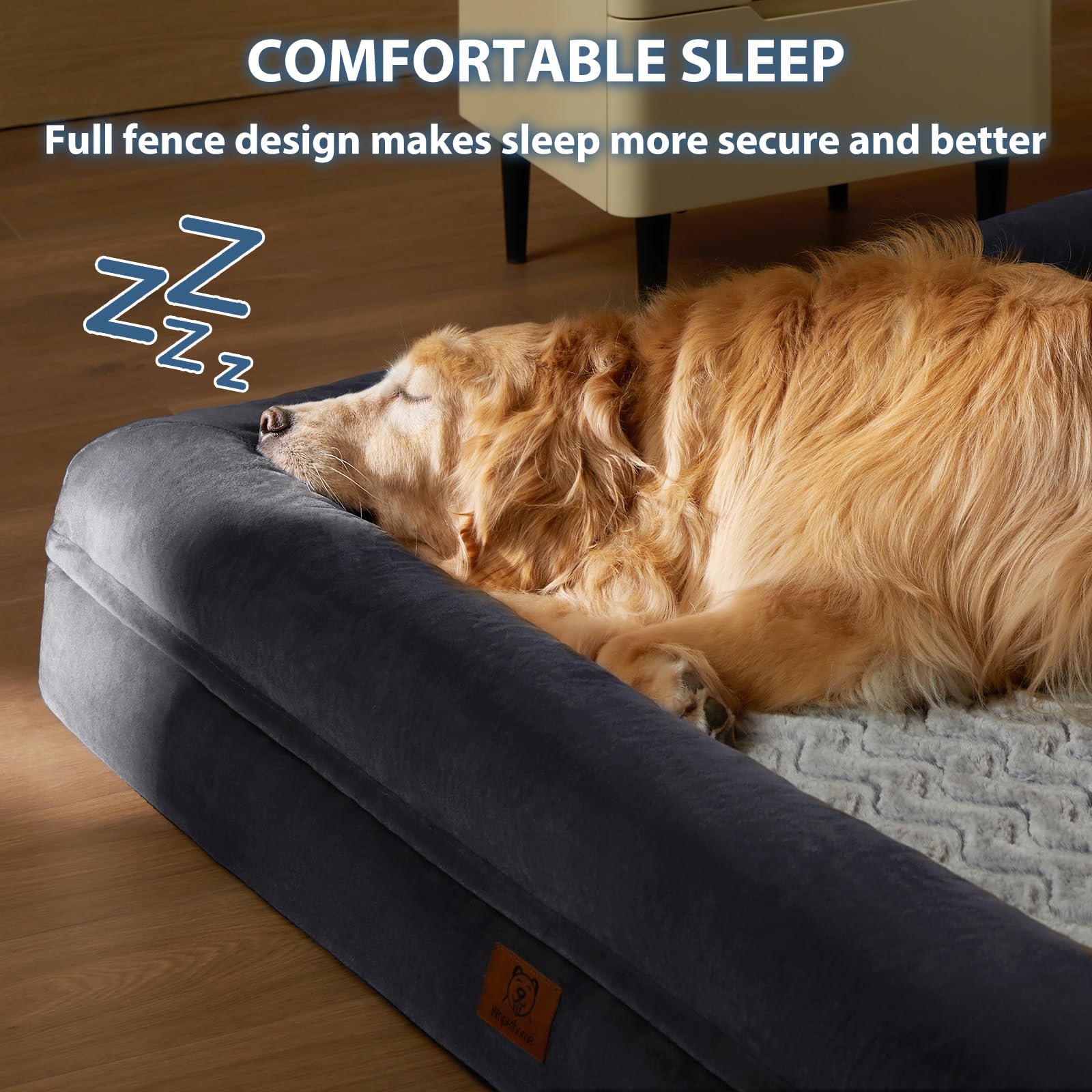 Cama con borde acolchado suave de WNPETHOME XL ofrece seguridad al dormir