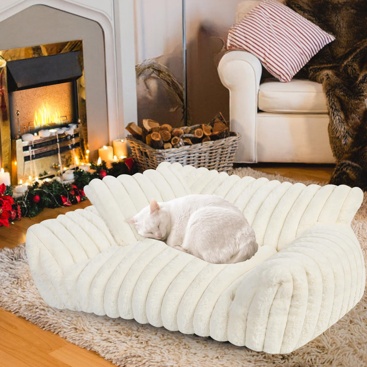 Cama para gatos Wn's Day en crema con lujo para siestas cálidas