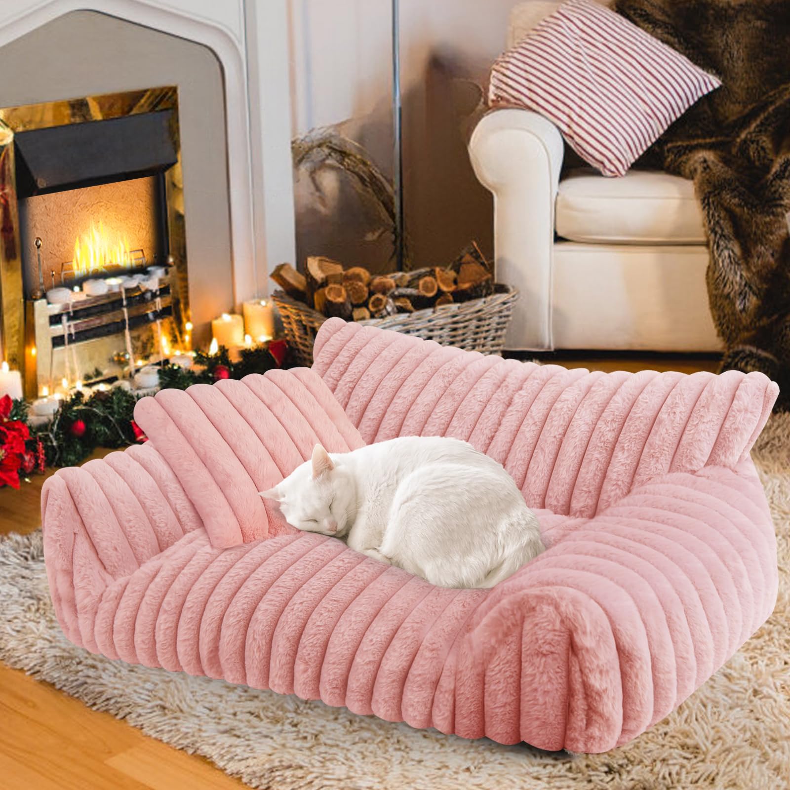 Cama de gato rosa de Wn's Day, suave y cálida para descansos.
