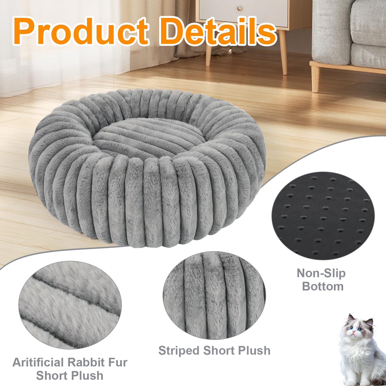 Cama Wn's Day felpa gris tacto suave para mascotas