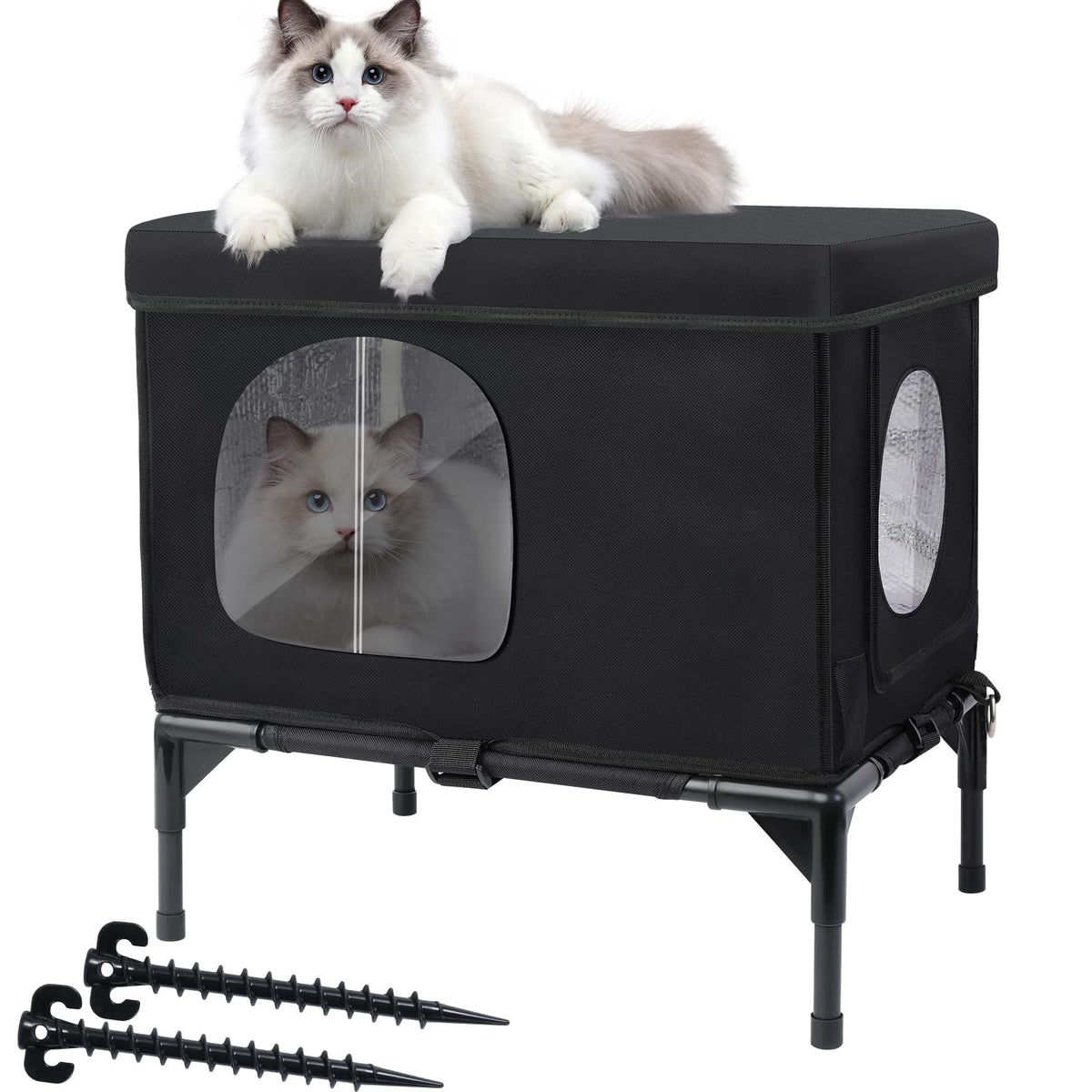 Wn's Day casa-gato-exterior-aislada protege del frío para gatos al aire libre.