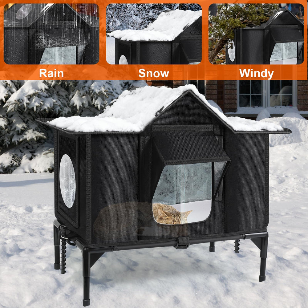Wn's Day casa gatos exterior base elevada para evitar agua y nieve.