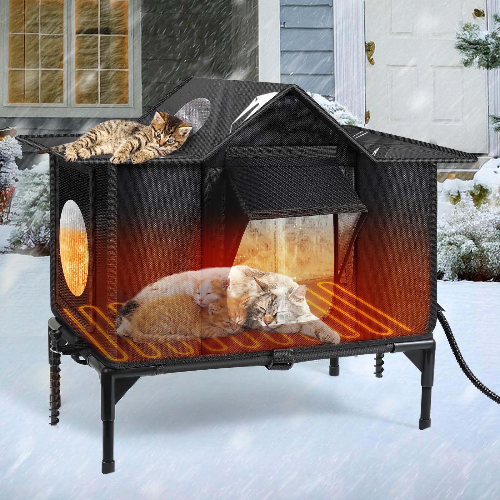 Casa para gatos exterior Wn's Day con calefacción para noches frías.