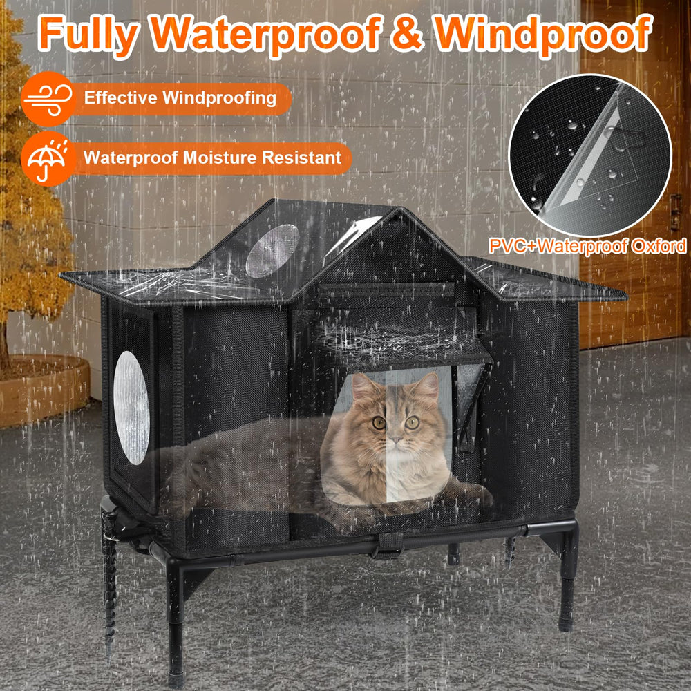 Wn's Day casa gatos exterior con puerta de salida para evacuación rápida.