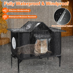 Wn's Day casa gatos exterior con puerta de salida para evacuación rápida.