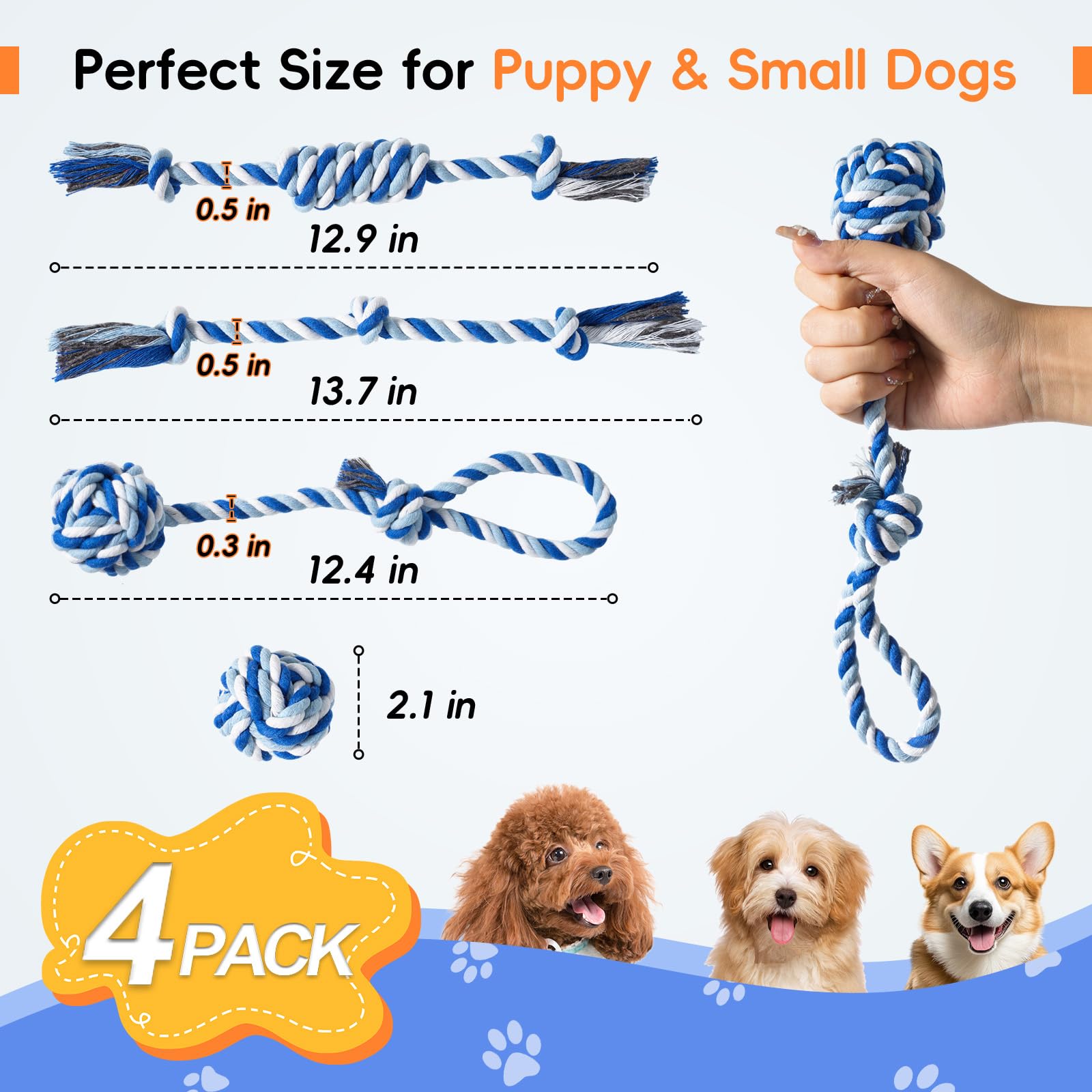 Cuerda con nudos wodoca para perros, textura reforzada para morder y jugar