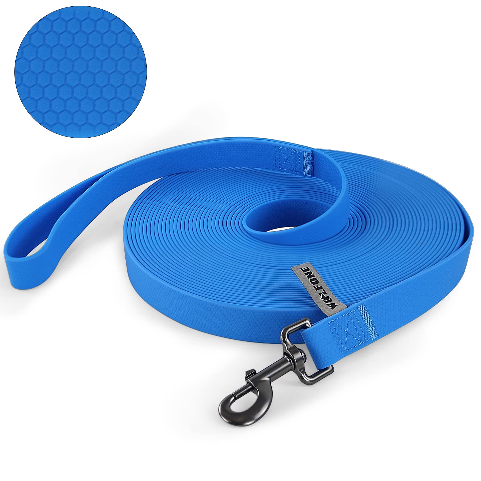 Wolfone correa de perro 15 m azul, agarre antideslizante para sesiones al aire libre.