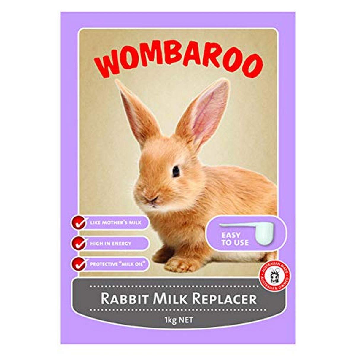 Wombaroo en botella, reemplazo de leche para conejos, ideal para alimentar conejos huérfanos.