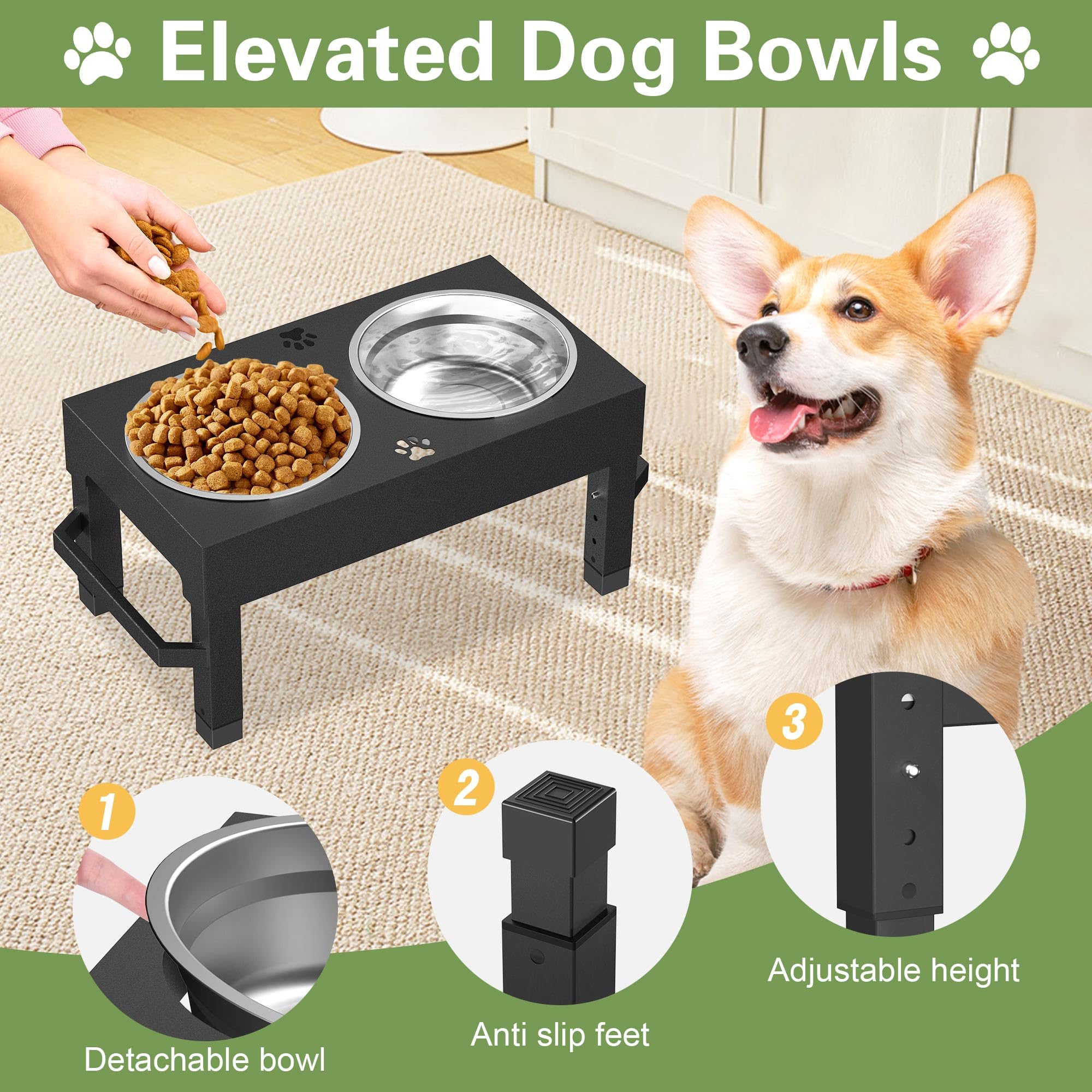 Conjunto para perros de distintos tamaños, altura ajustable y tazones amplios