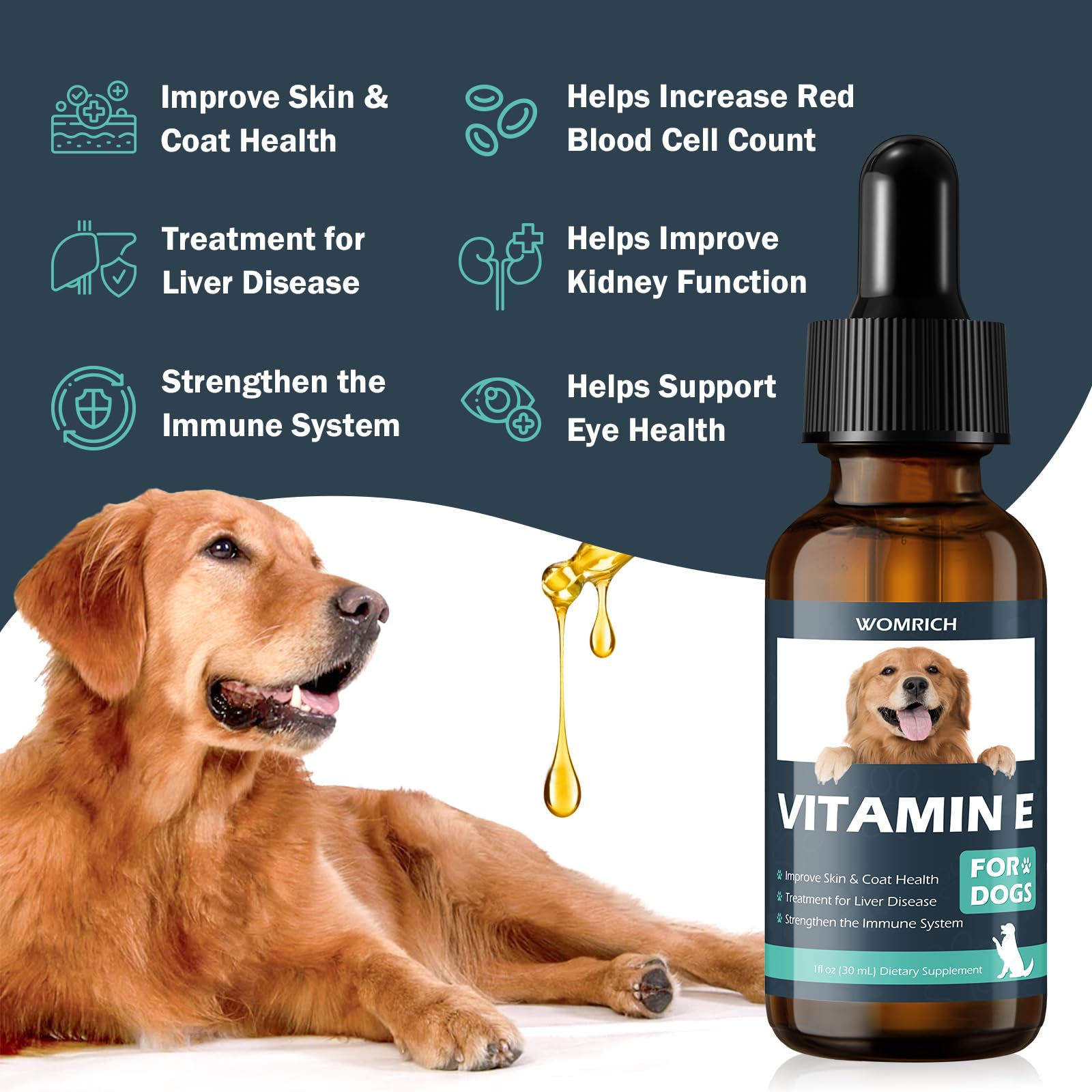 Cuentagotas para aplicar la Vitamina E en perros, dosis diaria.