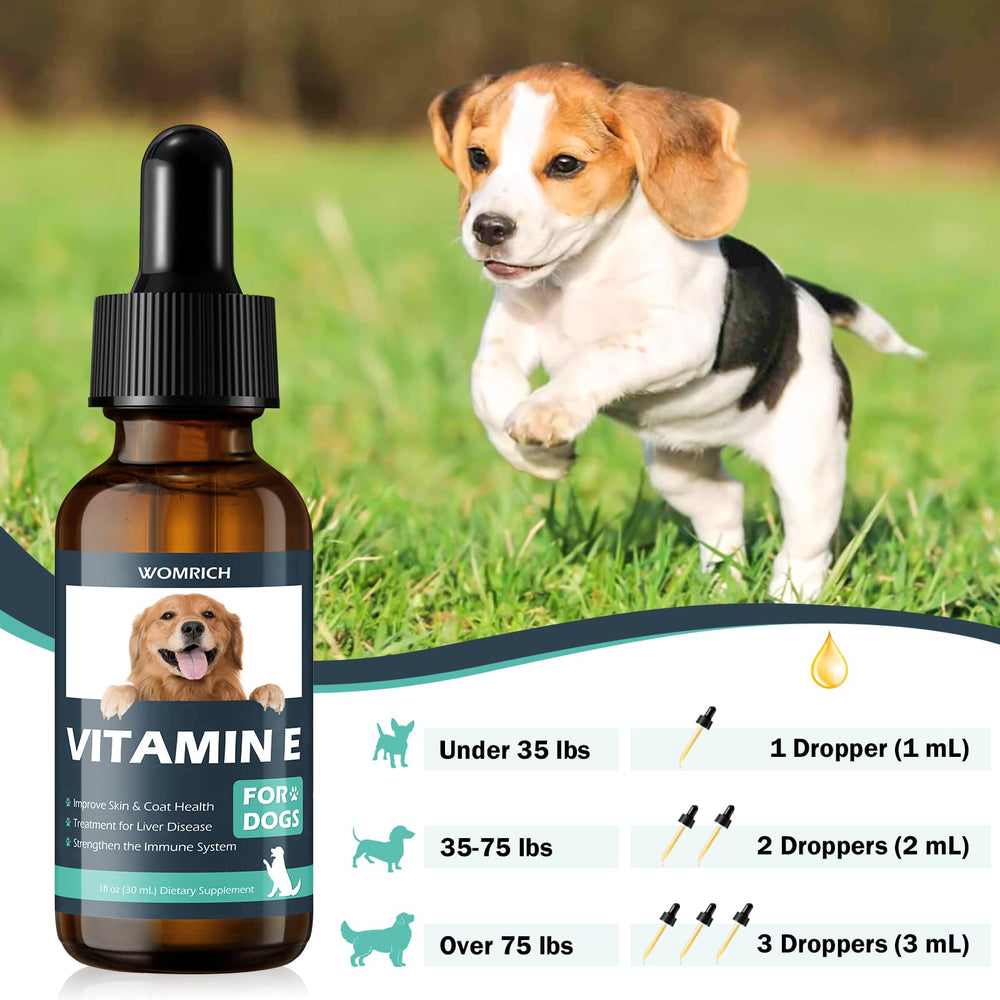 Ingredientes naturales en la fórmula de WOMRICH Vitamina E para perros.