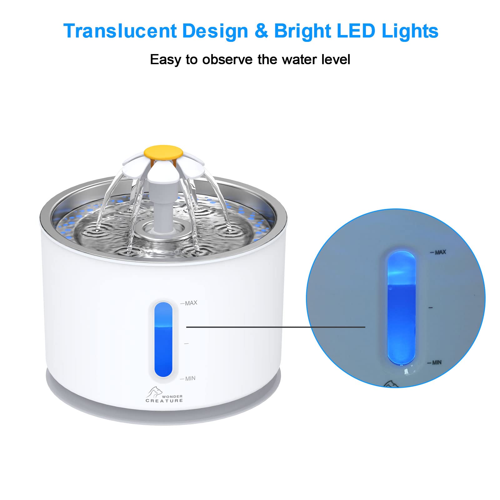 Luz de indicación integrada en Wonder Creature para monitorear el nivel de agua.
