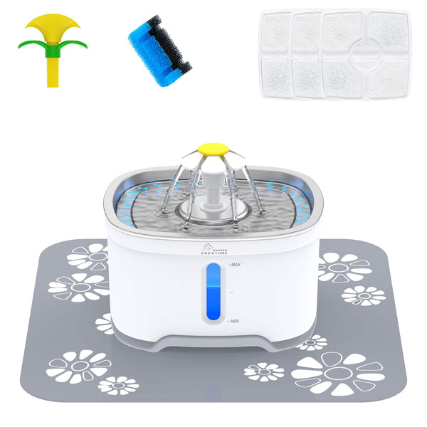 Wonder Creature fuente para gatos en acero inoxidable 84oz, segura y duradera para beber diario.