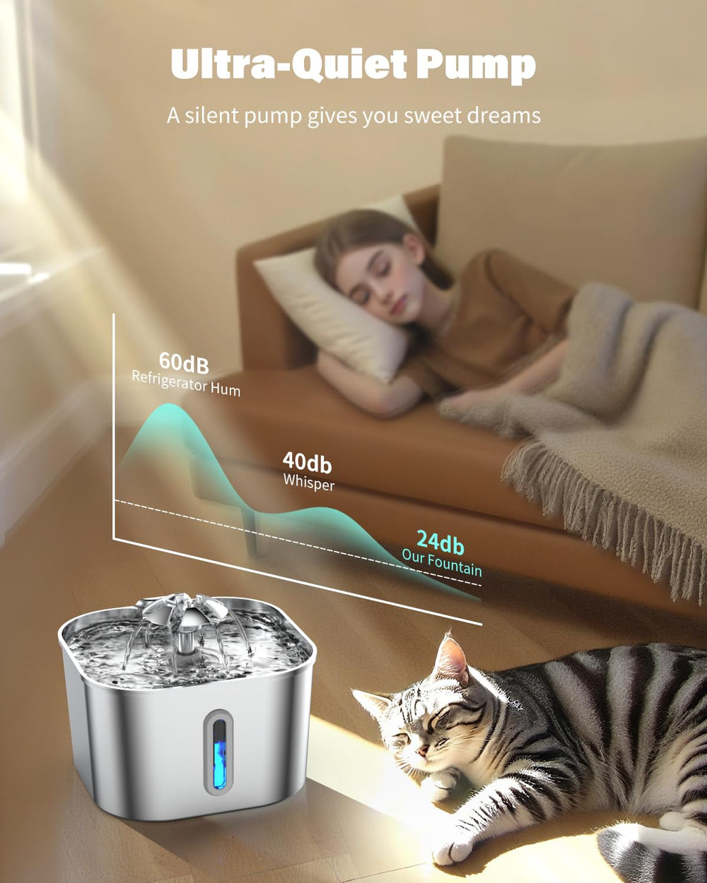 Wonder Creature fuente para gatos con capacidad de 2.2 litros para hidratar mascotas.
