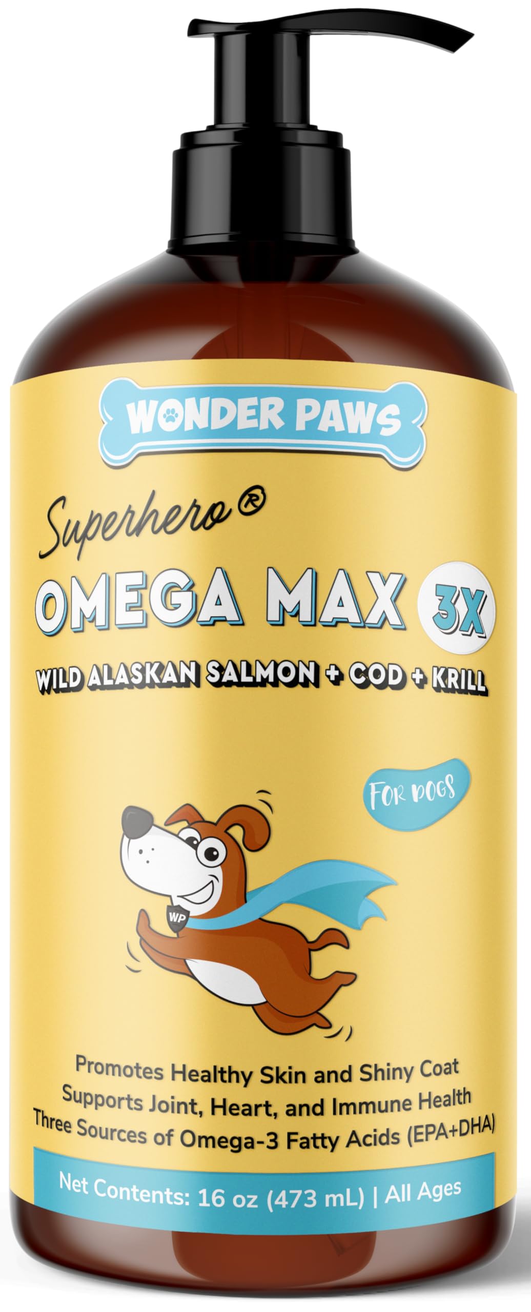 Wonder Paws aceite de pescado para perros, bote, ayuda al pelaje saludable