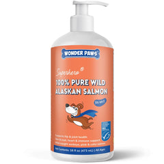 Wonder Paws aceite salmón para perros en botella con bomba para dosificar.