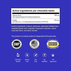 Wonder Paws B12 tabletas cobalamina y methylcobalamina, absorción mejorada para perros.