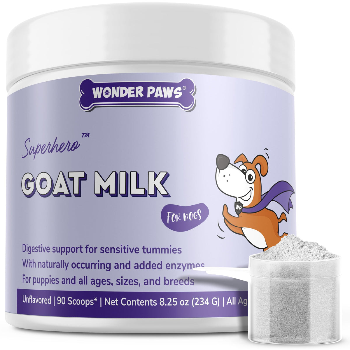 Wonder Paws leche de cabra en polvo para perros: lista para mezclar y apoyar la digestión