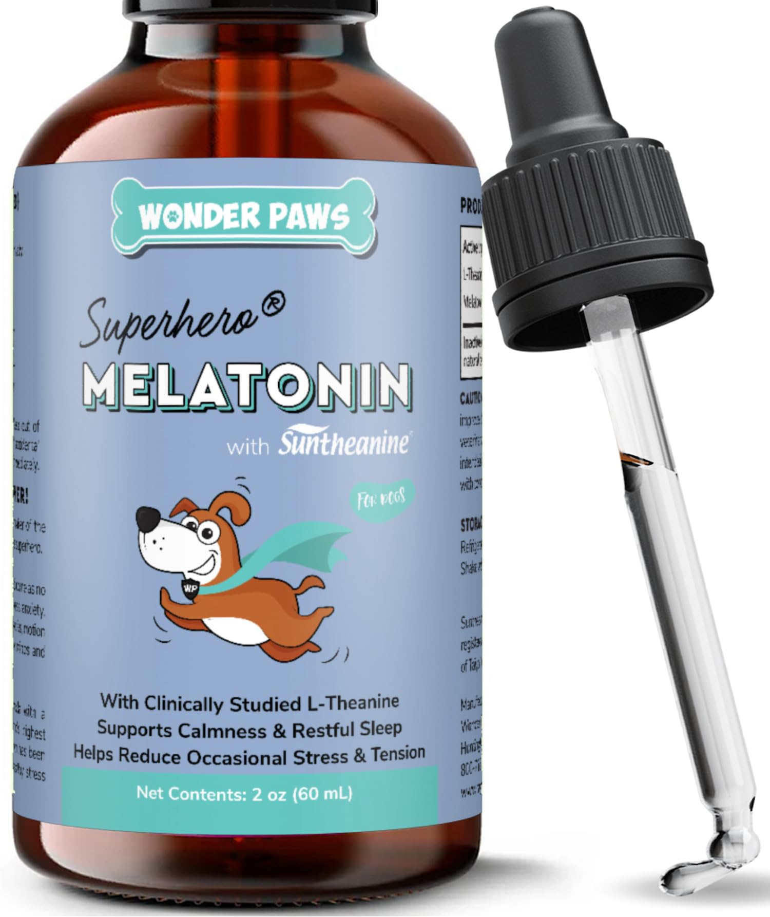 Wonder Paws melatonina para perros, gotas 2oz, promueven calma y sueño saludable.