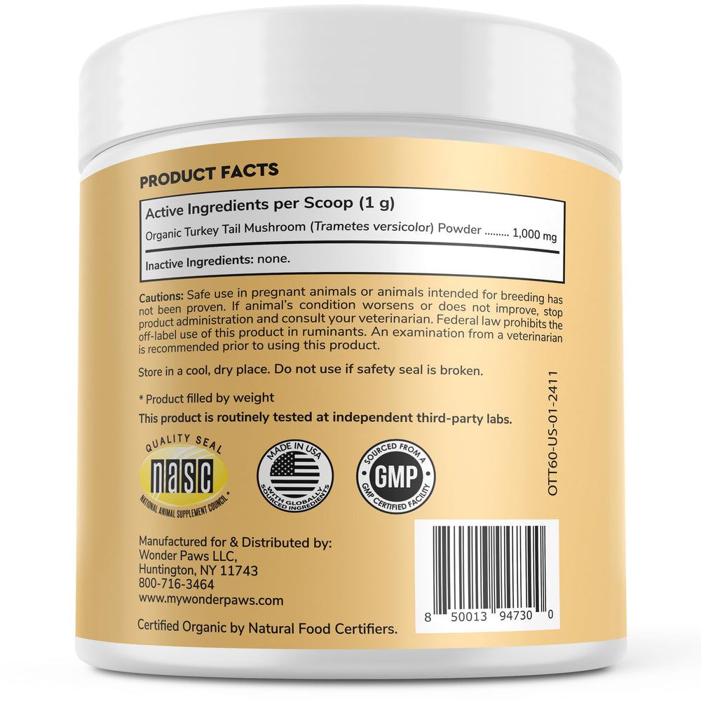 Wonder Paws sello NASC cola-pavo: producto confiable con controles de calidad.