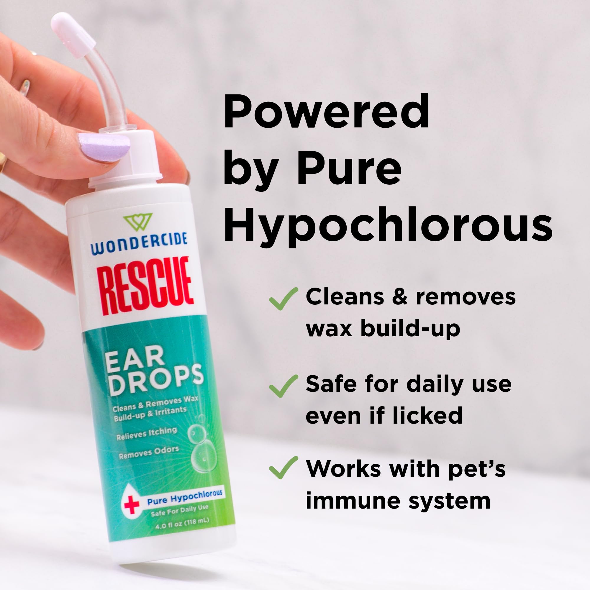 Wondercide Rescue fórmula con agua purificada, sal y electricidad.